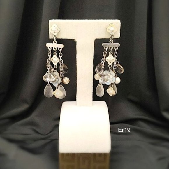 EE Vintage Earrings Sequin Seashell White & Clear - Picture 1 of 7